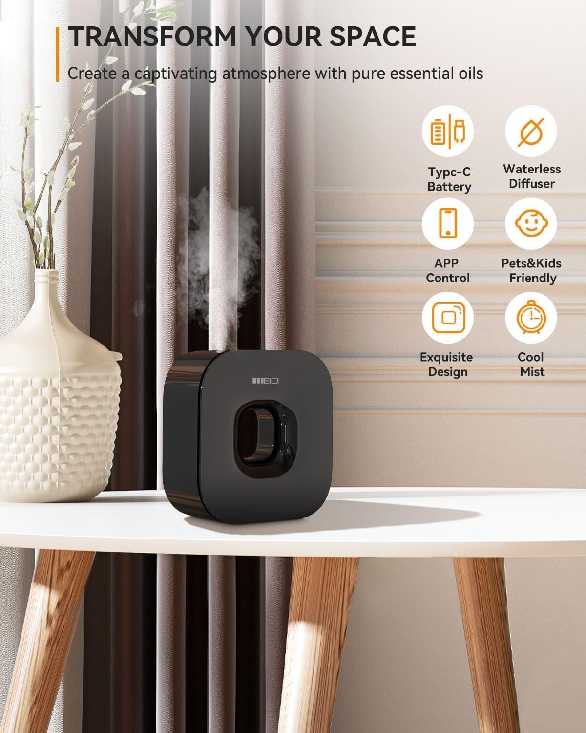 App-Controlled Waterless Diffuser with 3000 Sq Ft Coverage - Modern Elegance