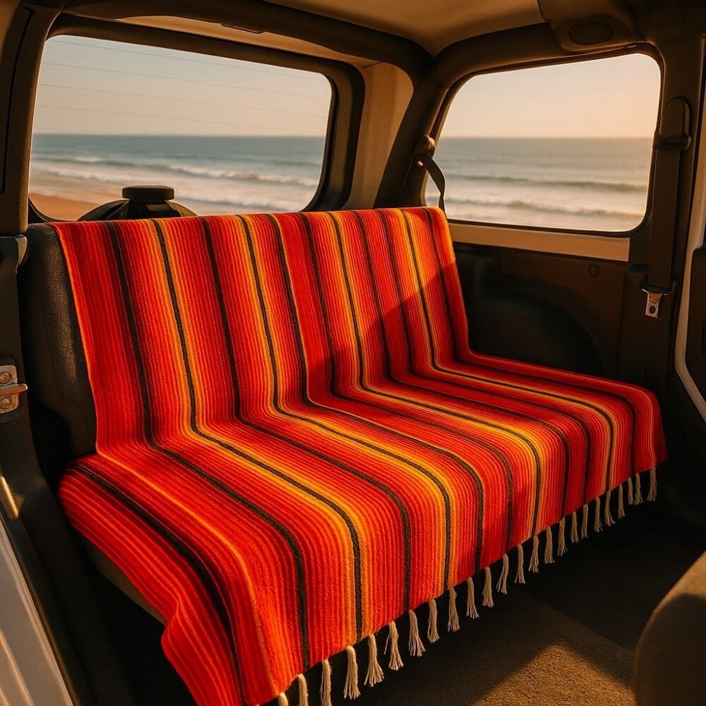 Lightweight Mexican Saltillo Blanket - Vibrant 84" x 60" Beach and Yoga Throw