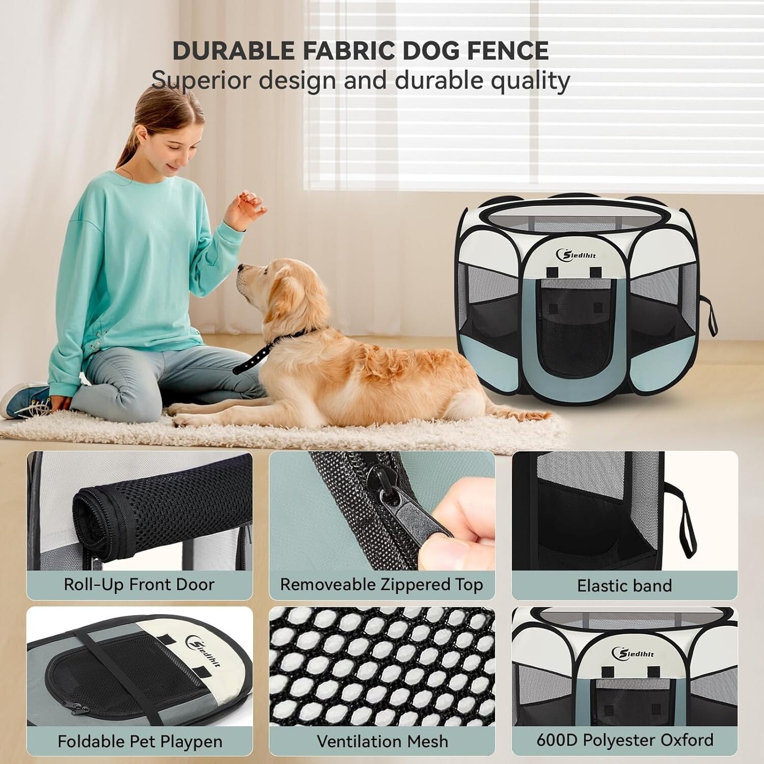 Portable Indoor/Outdoor Pet Playpen for Dogs, Cats, and Small Animals - Grey