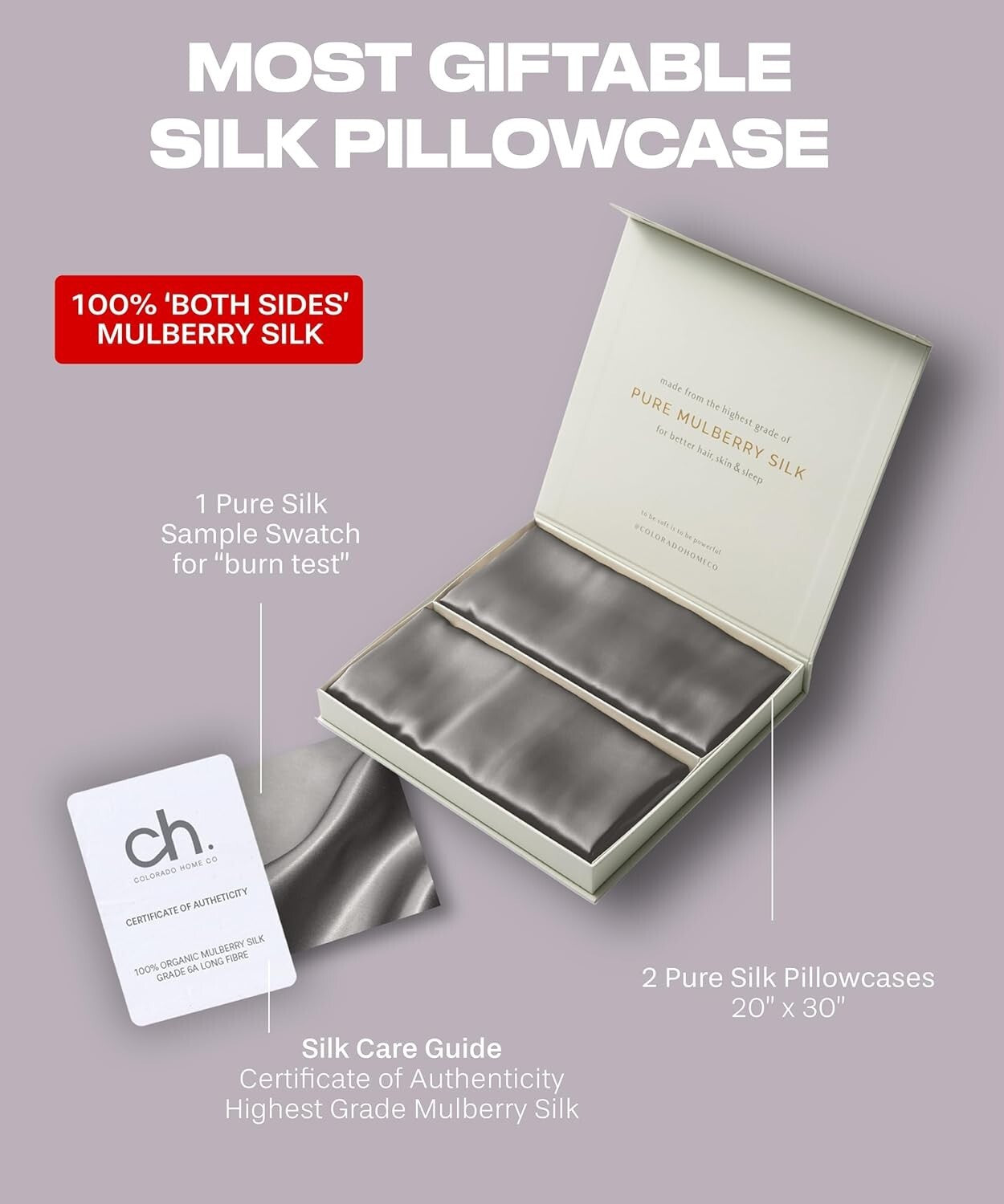 SUNDAYSILKS Silk Pillow Cases 2 Pack - Pure Mulberry Silk with Zipper Closure