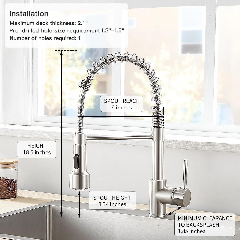 Modern Brushed Nickel Kitchen Faucet with 360° Pull Down Sprayer & LED Light