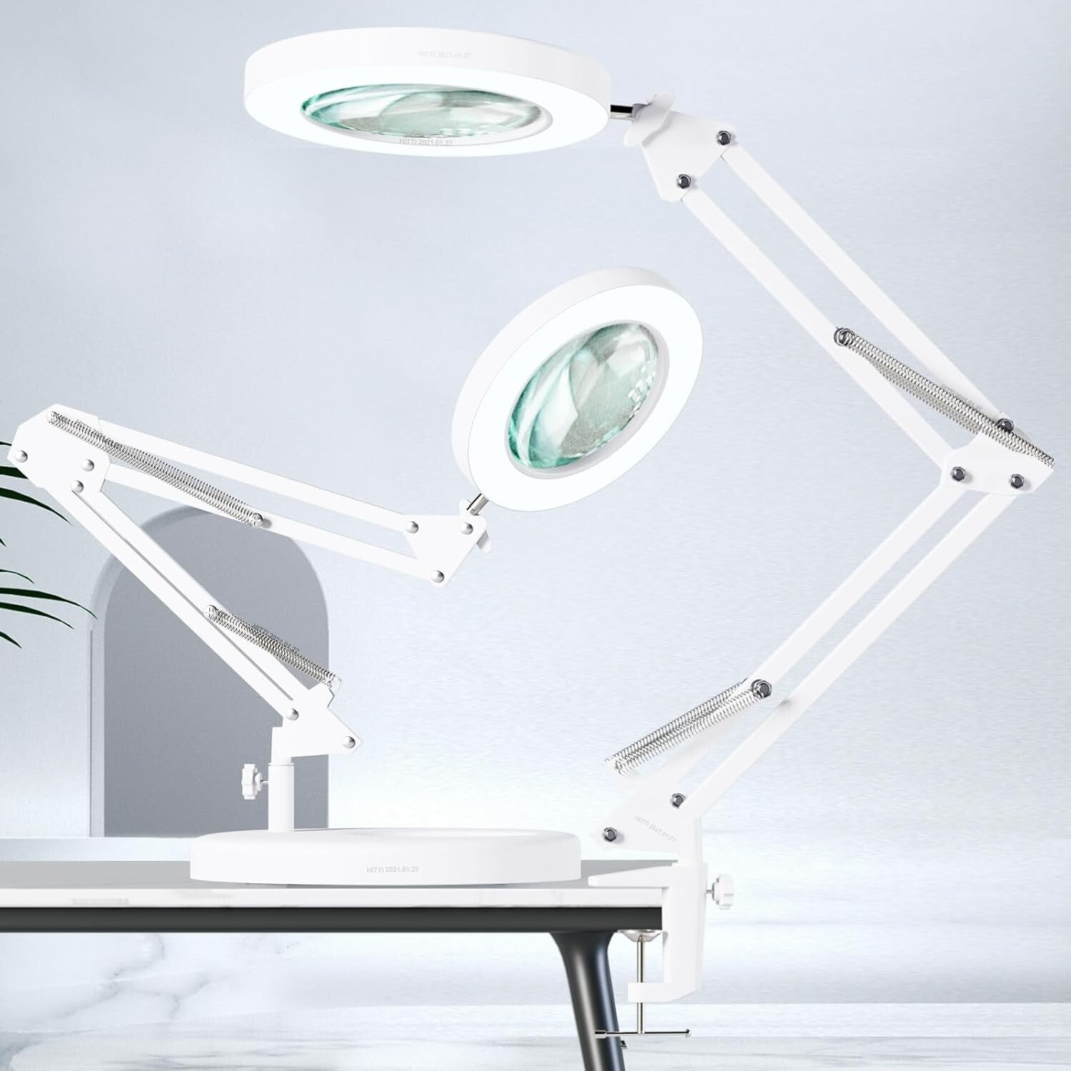 Adjustable 10X Magnifying Glass Lamp with LED - 1800 Lumens, Heavy-Duty Clamp