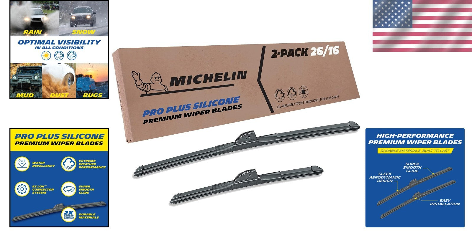 Premium 2-Pack Silicone Wiper Blades - Easy Installation for Multiple Vehicles