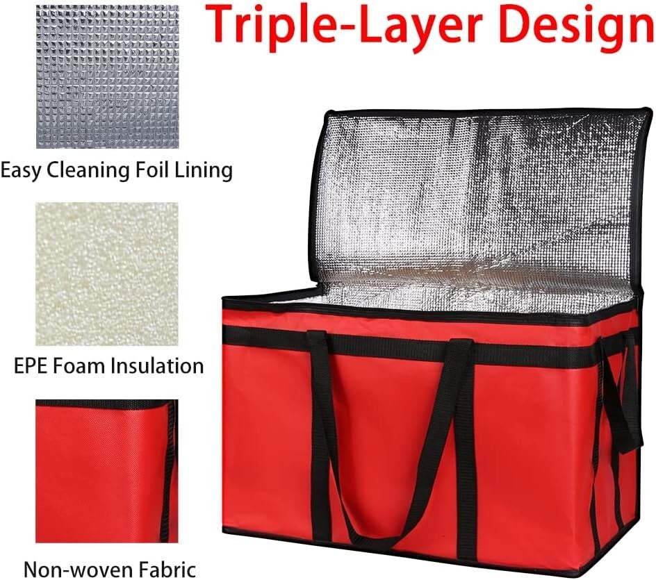 Eco-Friendly Insulated Grocery Shopping Bags 4-Pack - Red, Stylish & Practical