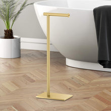 Load image into Gallery viewer, Luxury Brushed Brass Freestanding Toilet Paper Holder with Weighted Base, 22.25”