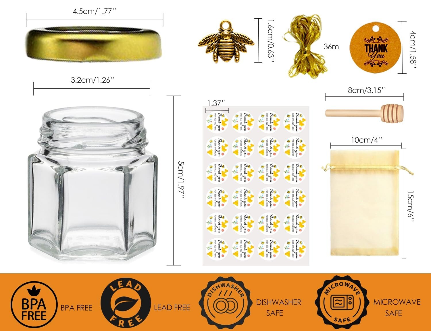 Elegant Mini Honey Jars with Dipper - Perfect Party & Wedding Favors - 60 Pack