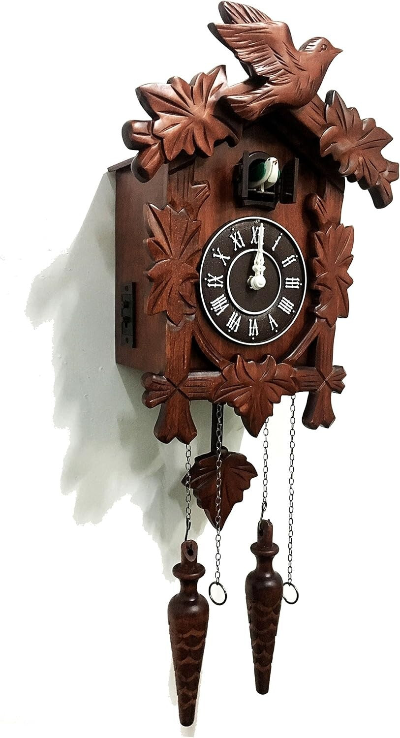 Authentic Hand-Carved Wooden Cuckoo Clock - Night Mode & Adjustable Volume
