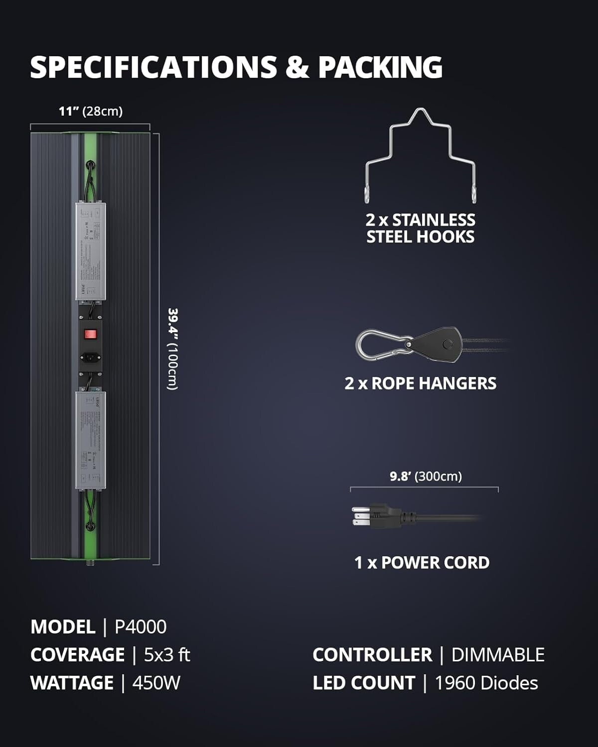 Upgraded P4000 LED Grow Light for Commercial Indoor Gardening - 73000 Lumens