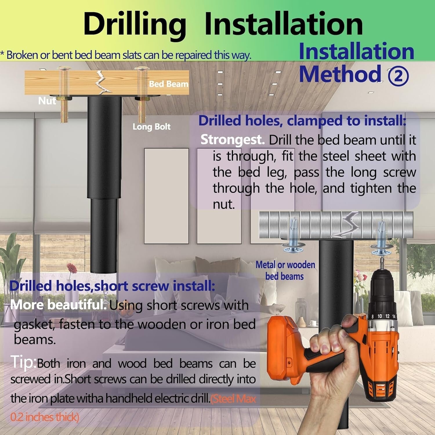 4PC Adjustable Bed Frame Support Legs - Universal Stabilizer 10-17.5" Height