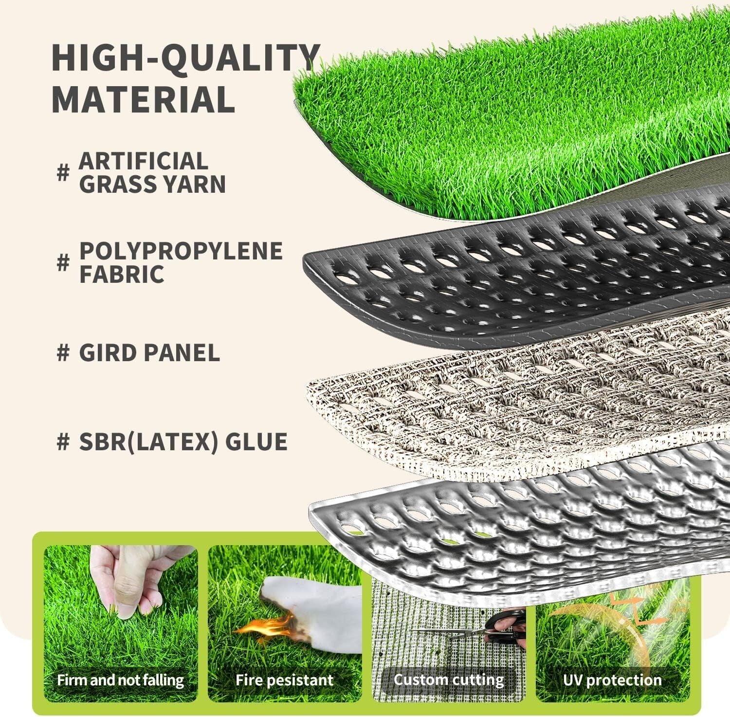 Durable 4x6 FT Artificial Grass for Lawn, Patio, Garden - Low Maintenance