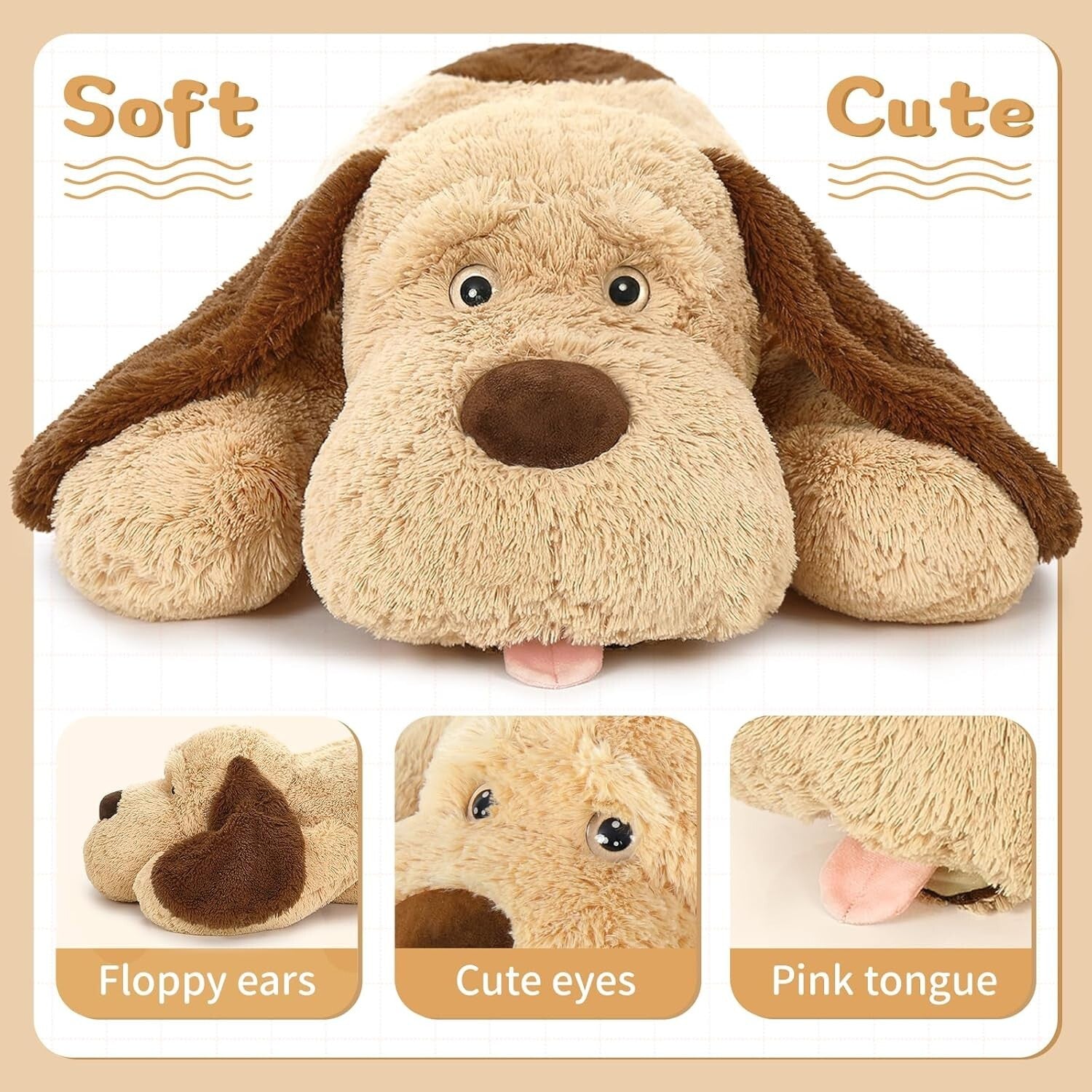 Oversized 40-Inch Brown Dog Plush Toy – Ultimate Comfort for Kids' Rooms
