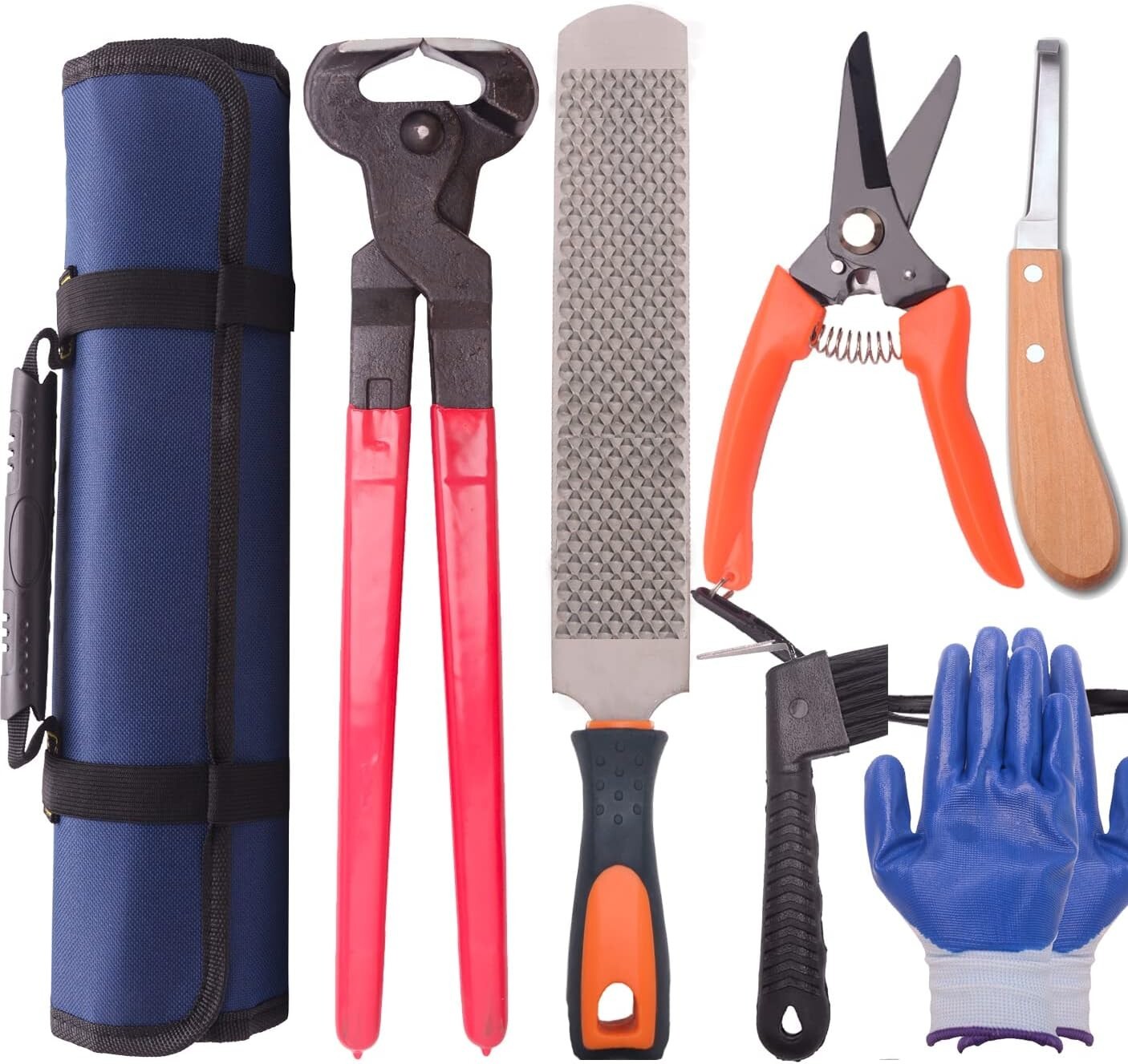 Compact 7-Piece Hoof Trimming Tool Set with Gloves - Perfect for Professionals