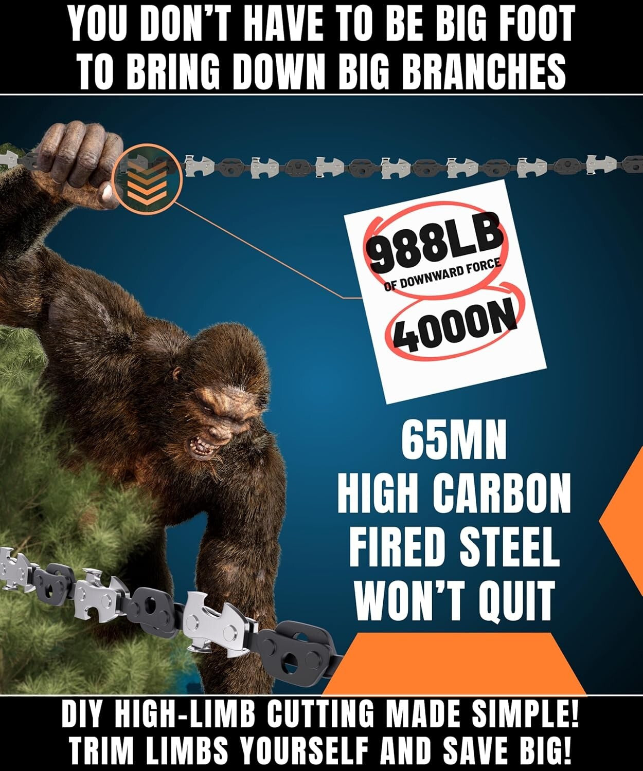 Effortless 53-Inch Rope Saw for Easy Tree Limb Cutting - Includes Case & Gloves