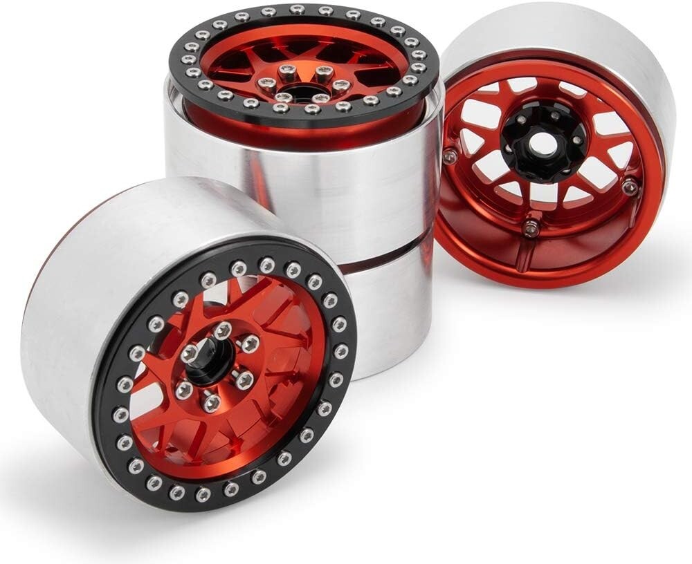 Stylish Red Beadlock Wheels - Upgrade Your 1/10 RC Crawler's Performance