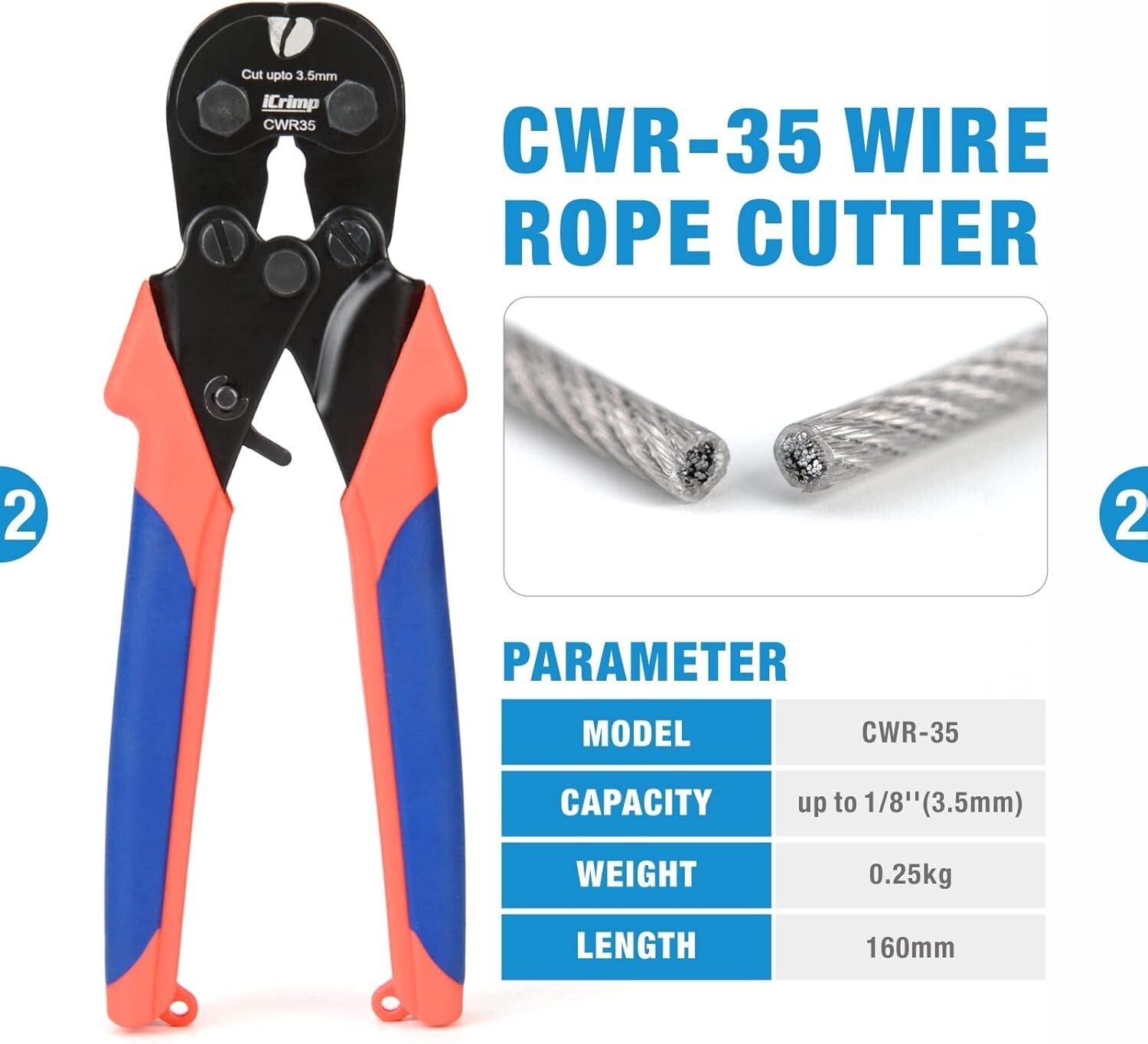 Professional Wire Rope Crimp Tool & Cutting Kit for DIY Projects, Blue/Orange