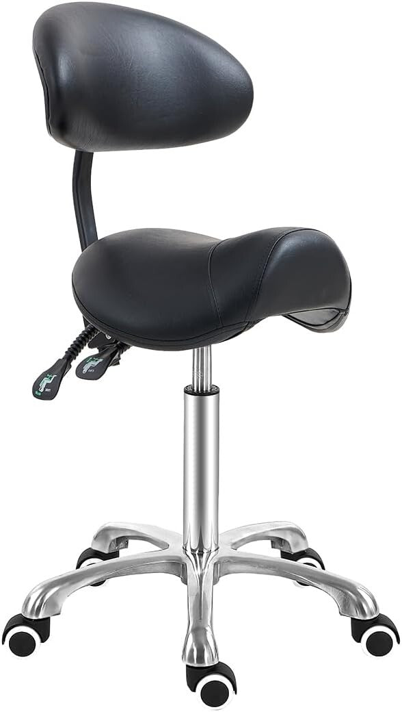 Stylish Saddle Seat Chair with Backrest - Adjustable & Swivel Design in Black