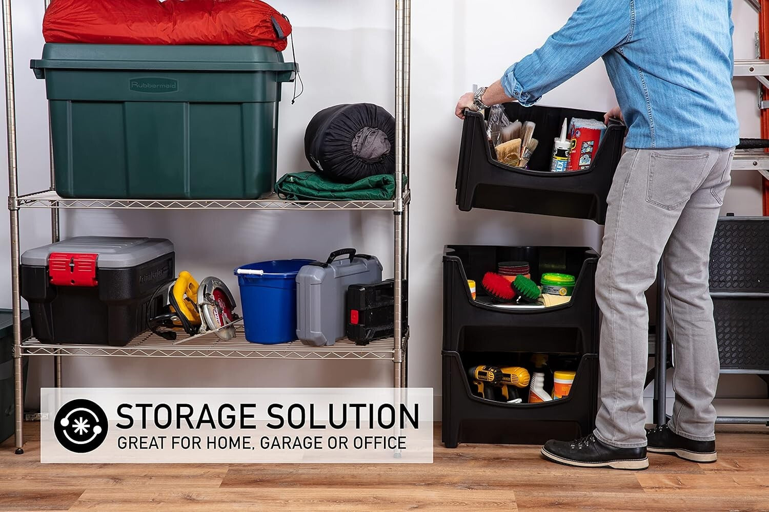 3-Piece Jumbo Stackable Storage Container Set, Durable with Extra-Large Handles