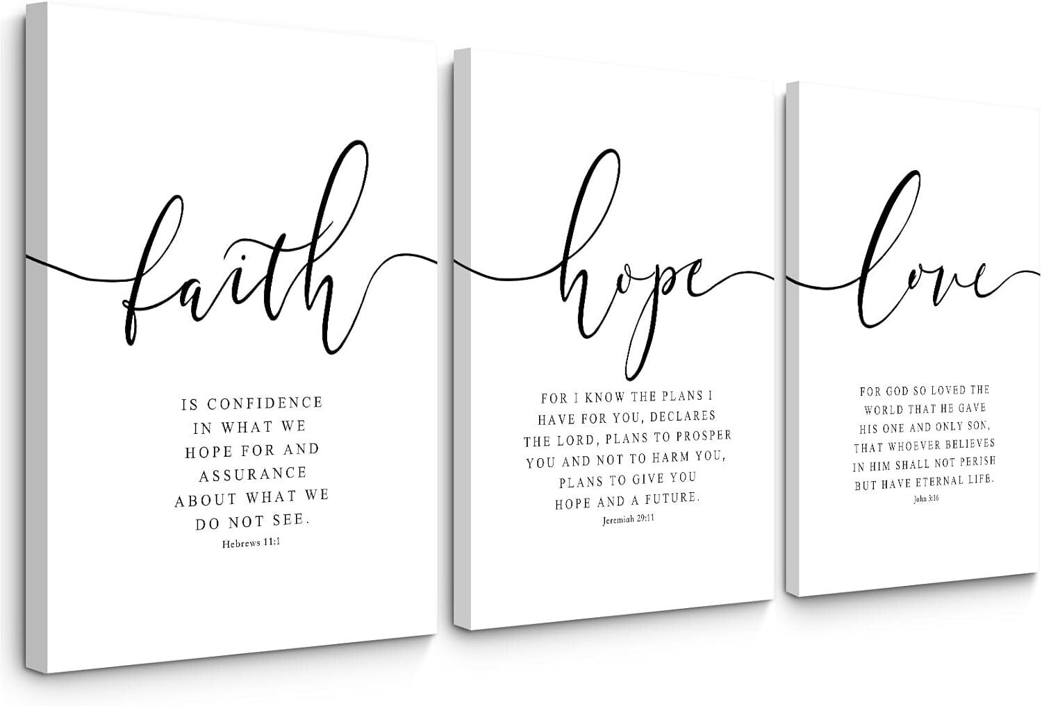 Elegant 3-Piece Bible Verse Wall Art - 16x24 Framed Canvas Prints for Any Room