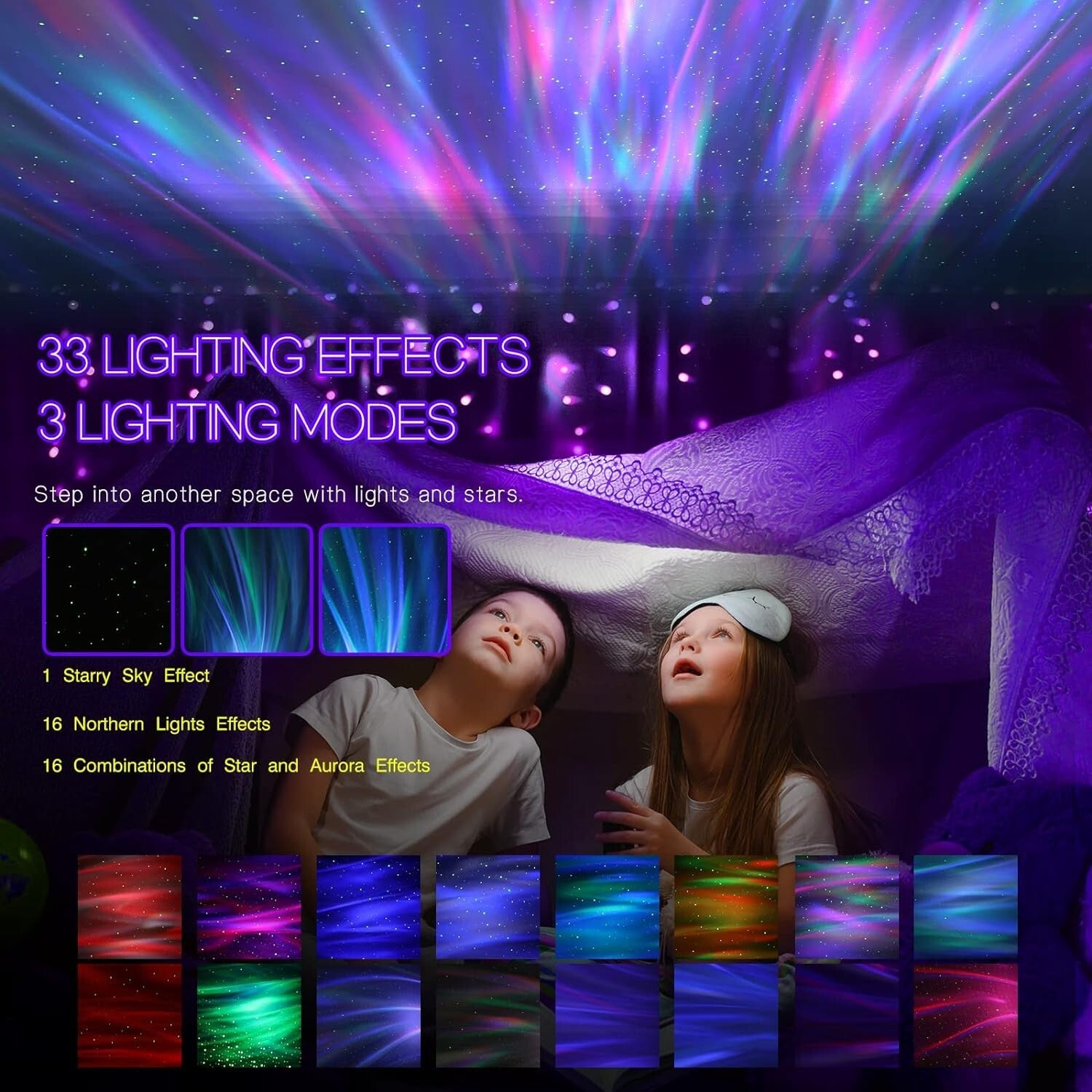33 Light Effects Galaxy Projector - Bluetooth Night Light & Soothing Sounds