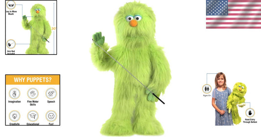 Lightweight 30" Green Monster Puppet with Arm Control for Thrilling Performances