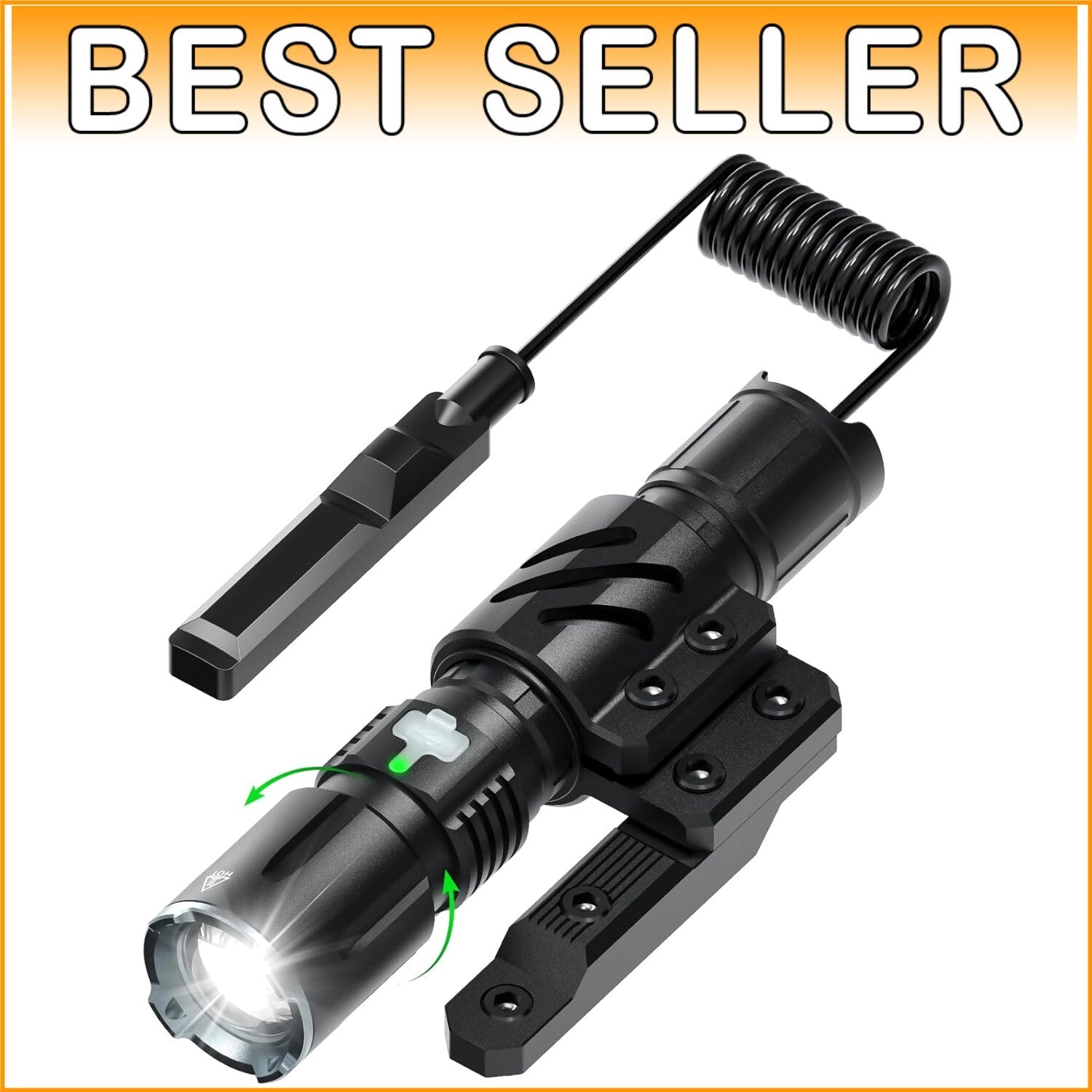 Durable 2000 Lumen Waterproof Flashlight with USB-C Charging & 4 Lighting Modes