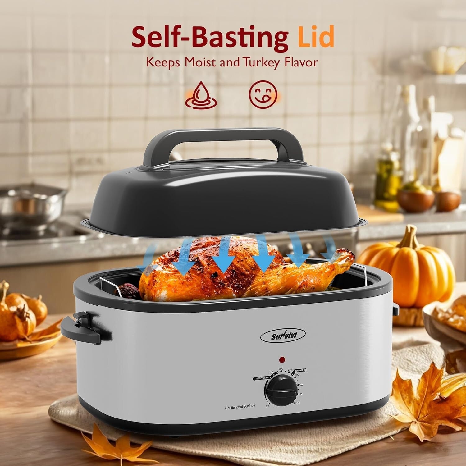 Versatile 24 Quart Electric Turkey Roaster with Cool-Touch Handles - Easy Clean