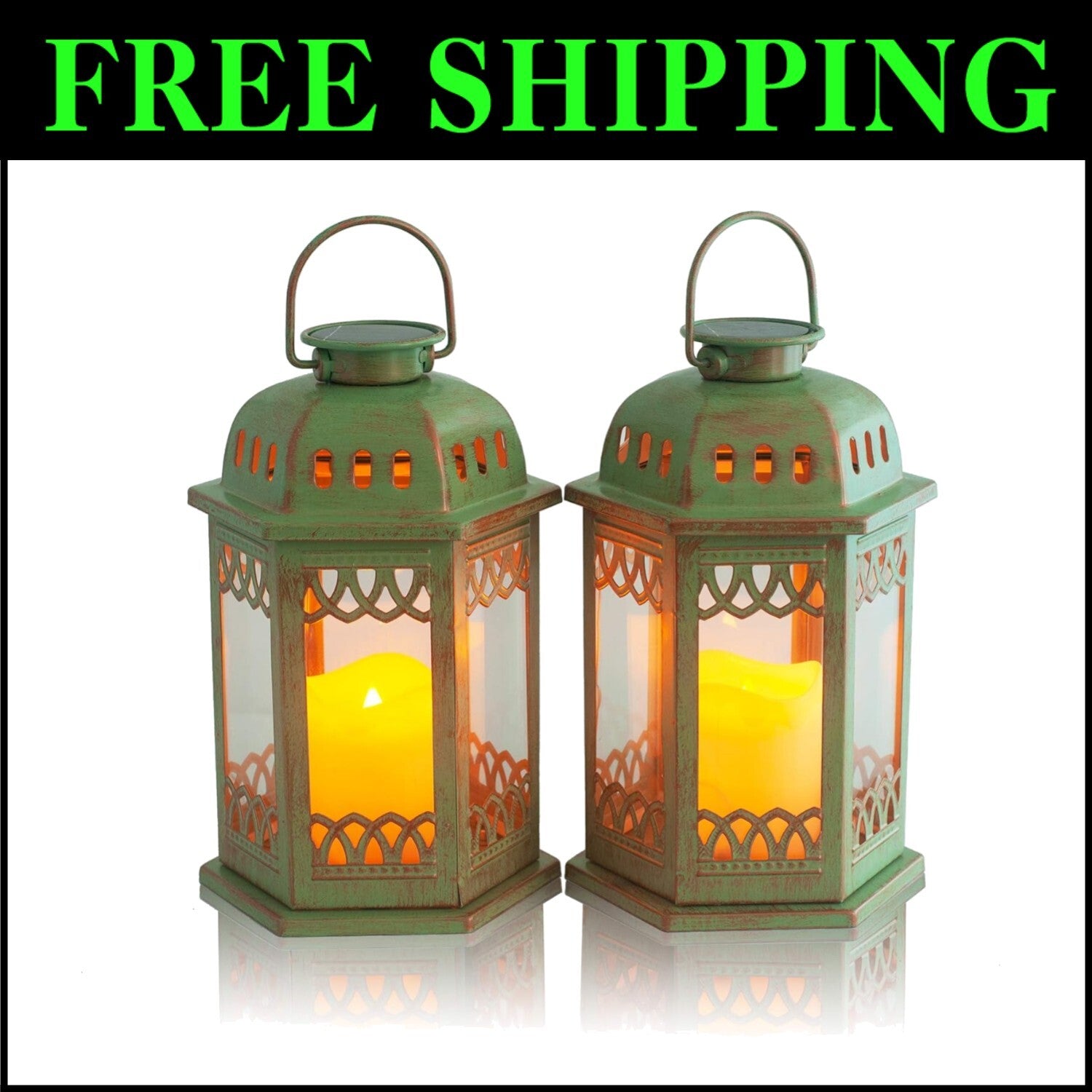 Elegant Antique Solar Lanterns 2-Pack with Flickering Candle LED - Waterproof