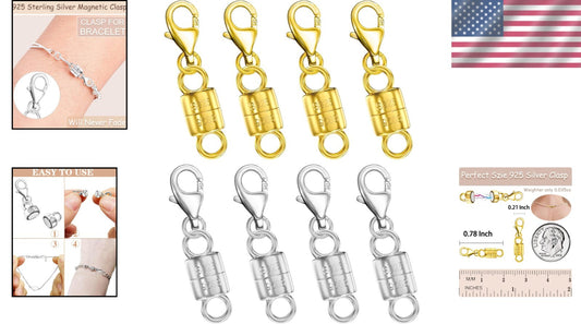 Elegant 925 Silver Magnetic Necklace Clasps & Gold Converters for Jewelry Making