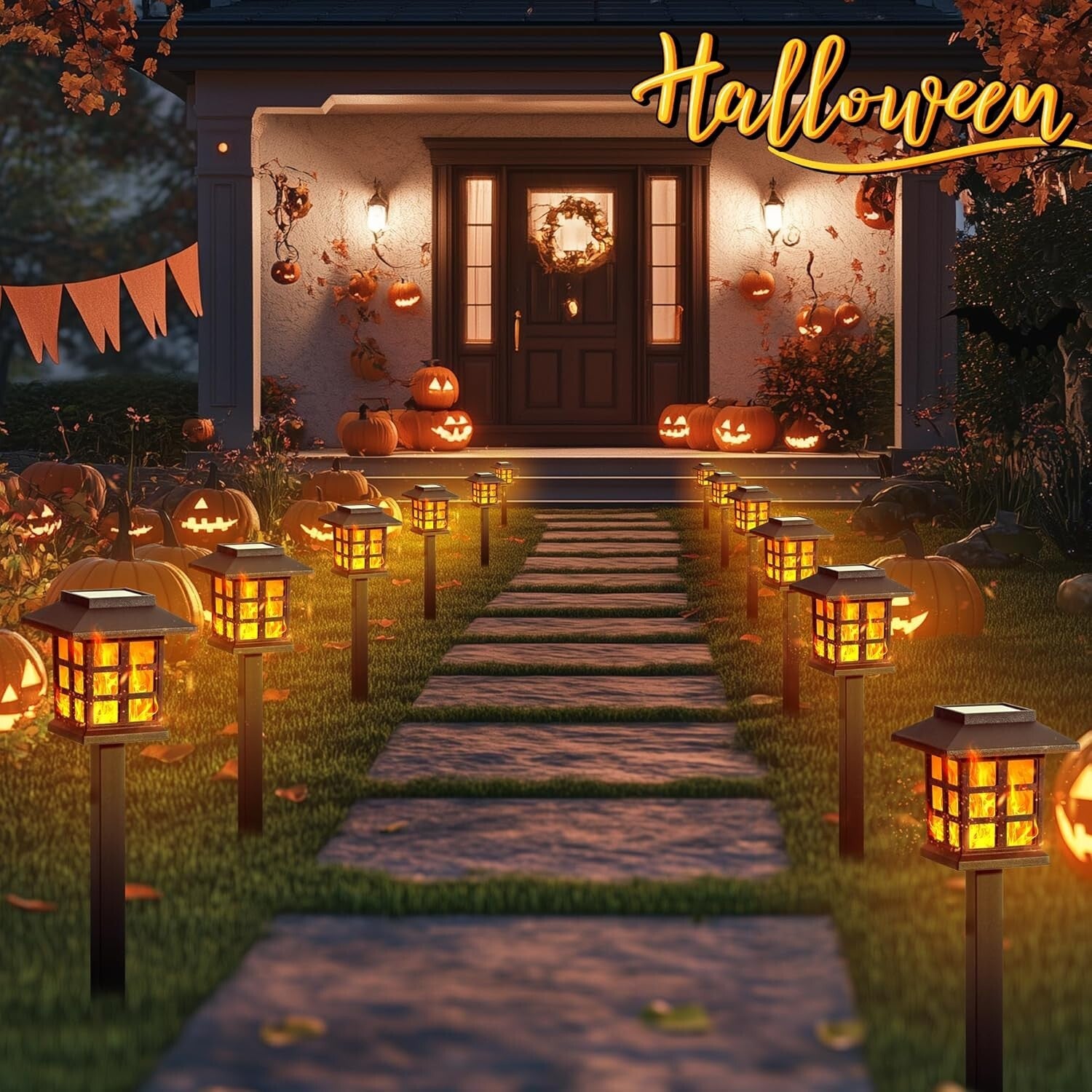 10 Pack Waterproof Flickering Flame Solar Outdoor Lights - Modern Garden Decor