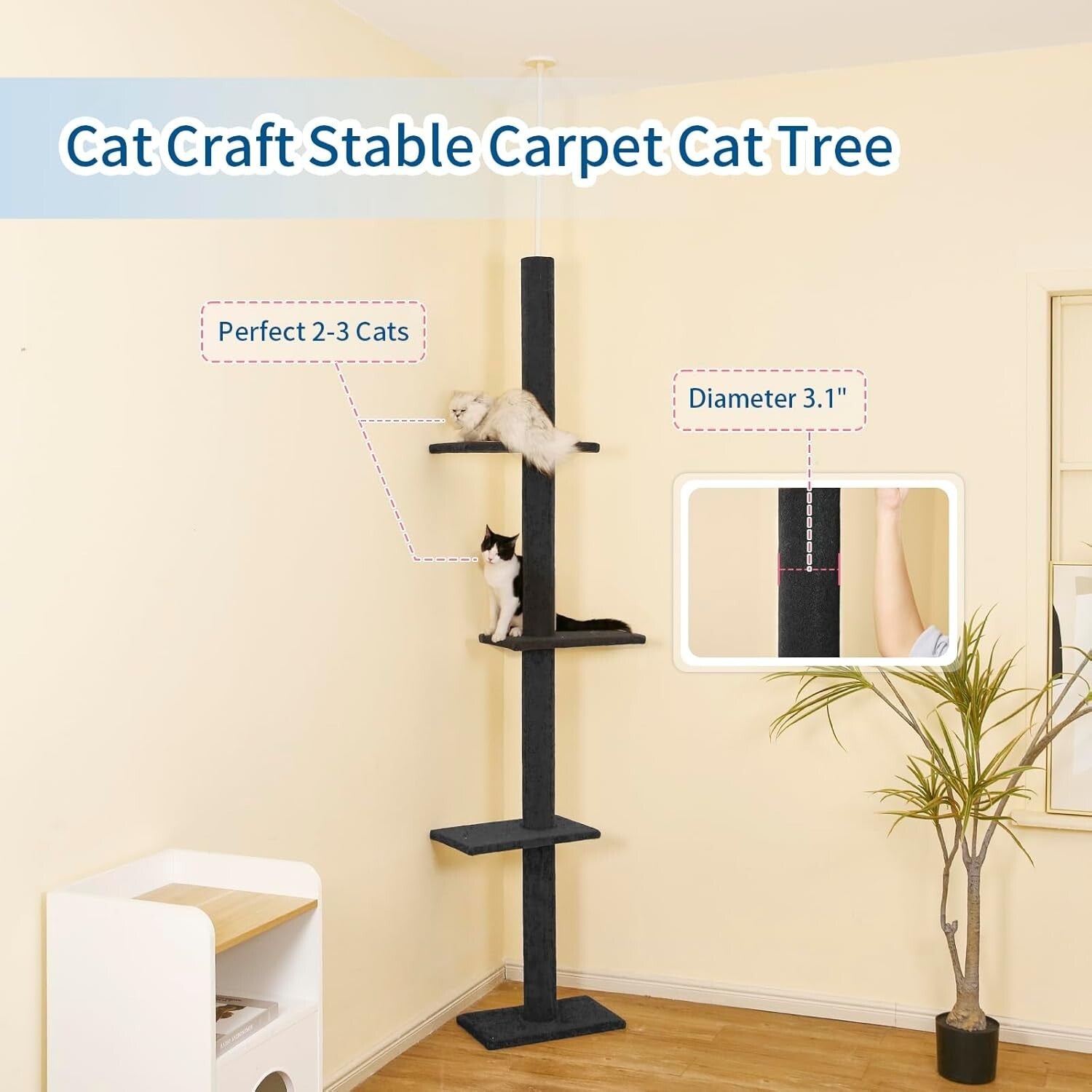 Indoor Adjustable Cat Tower 95-108” - Promote Climbing & Scratching Healthy Play