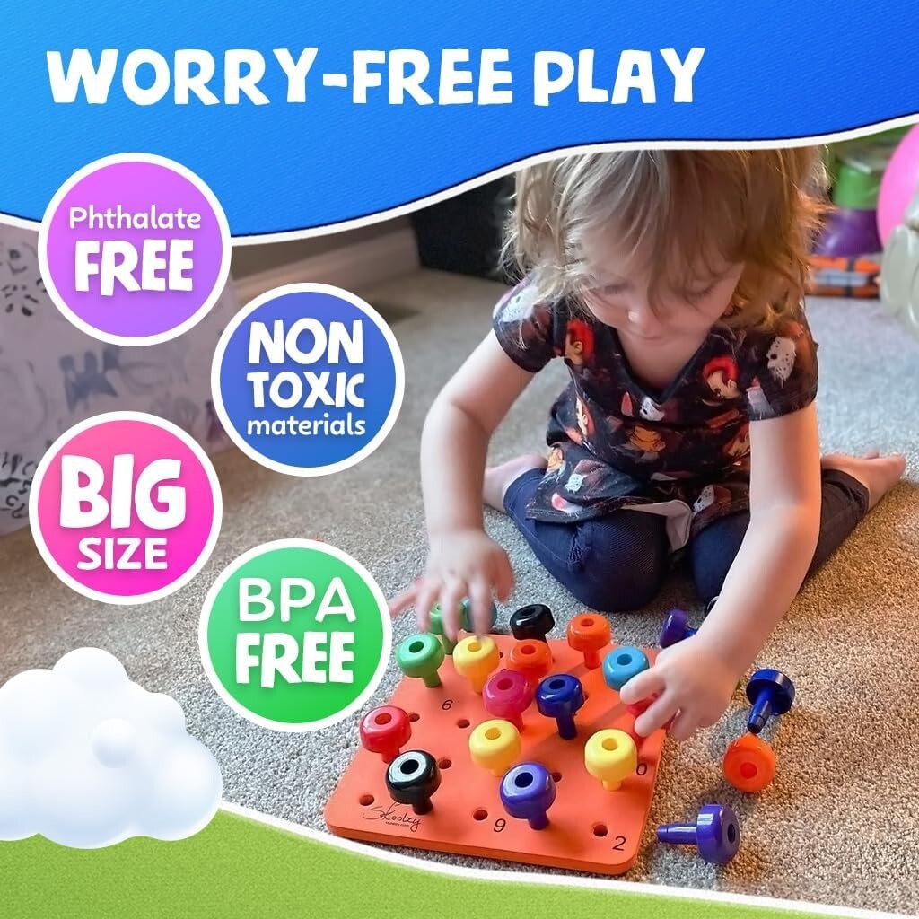 33-Piece Montessori Sensory Pegboard Set - Develop Fine Motor Skills for Kids 2+