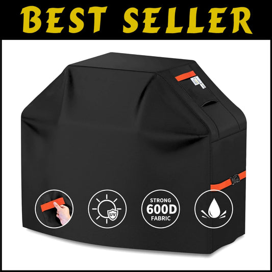 Premium Black BBQ Grill Cover 600D with Adjustable Straps - Weather Resistant