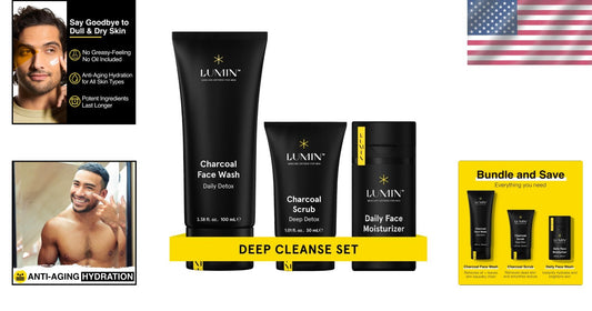 Men's Charcoal Skincare Kit - Face Wash, Scrub & Moisturizer for All Skin Types