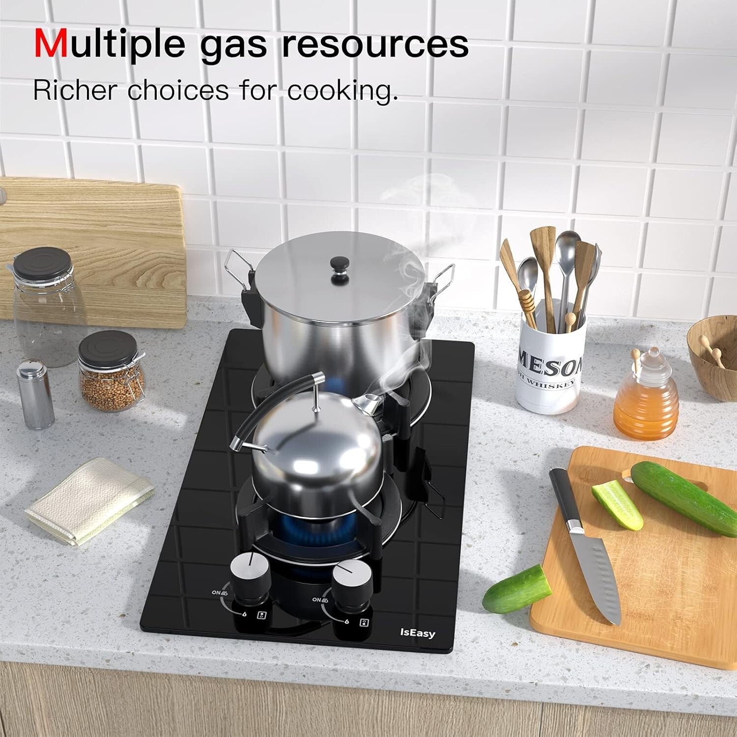 Compact 120V Built-in Gas Hob with Dual Fuel Compatibility and Safety Features