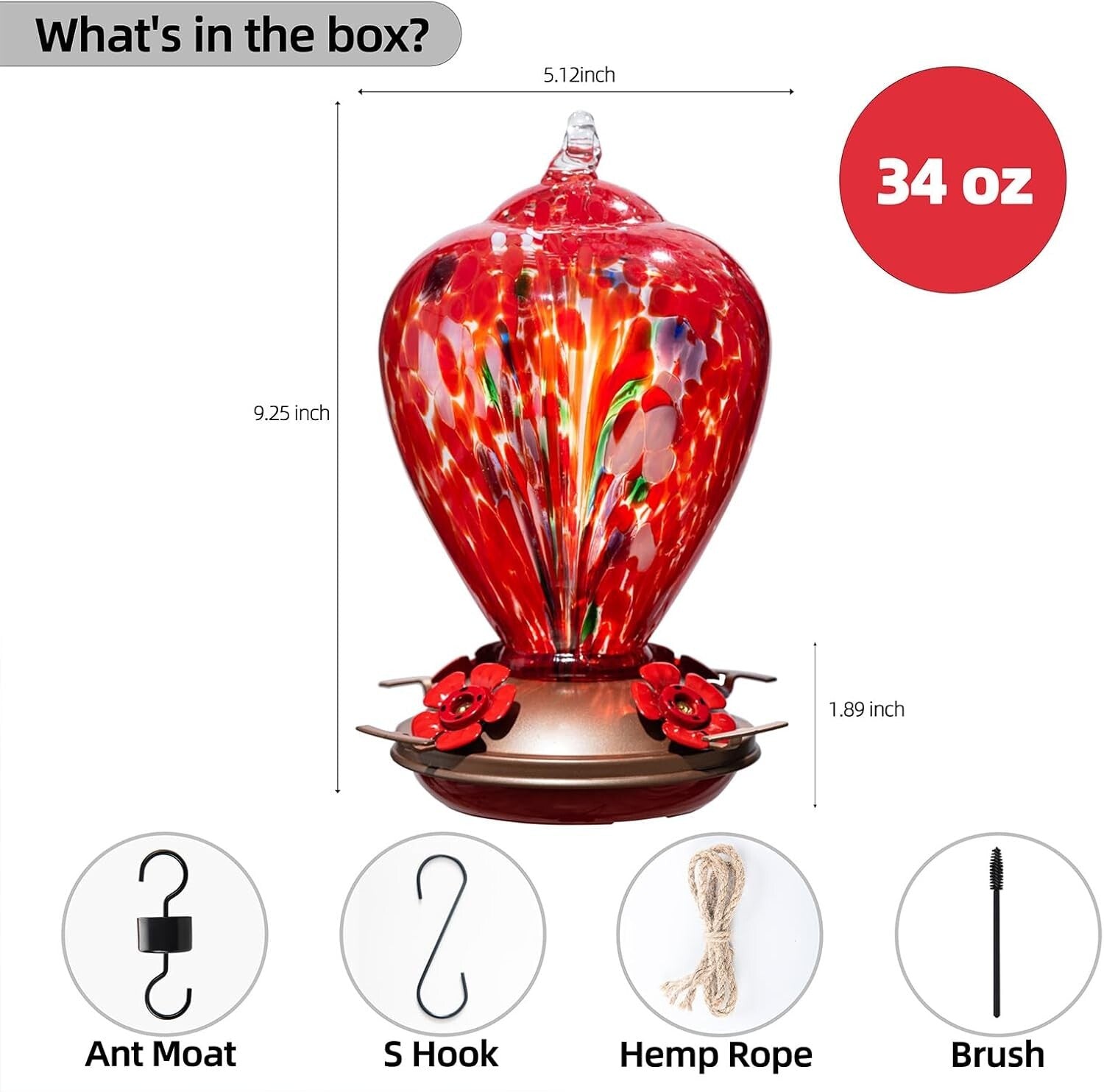 Artistic Hummingbird Feeders - 34oz & 32oz, Ant-Proof, Vibrant Red Design