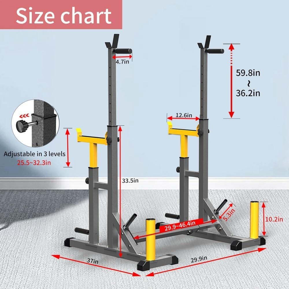 Heavy-Duty Adjustable Squat Rack: Portable Multi-Function Barbell Weight Lifter