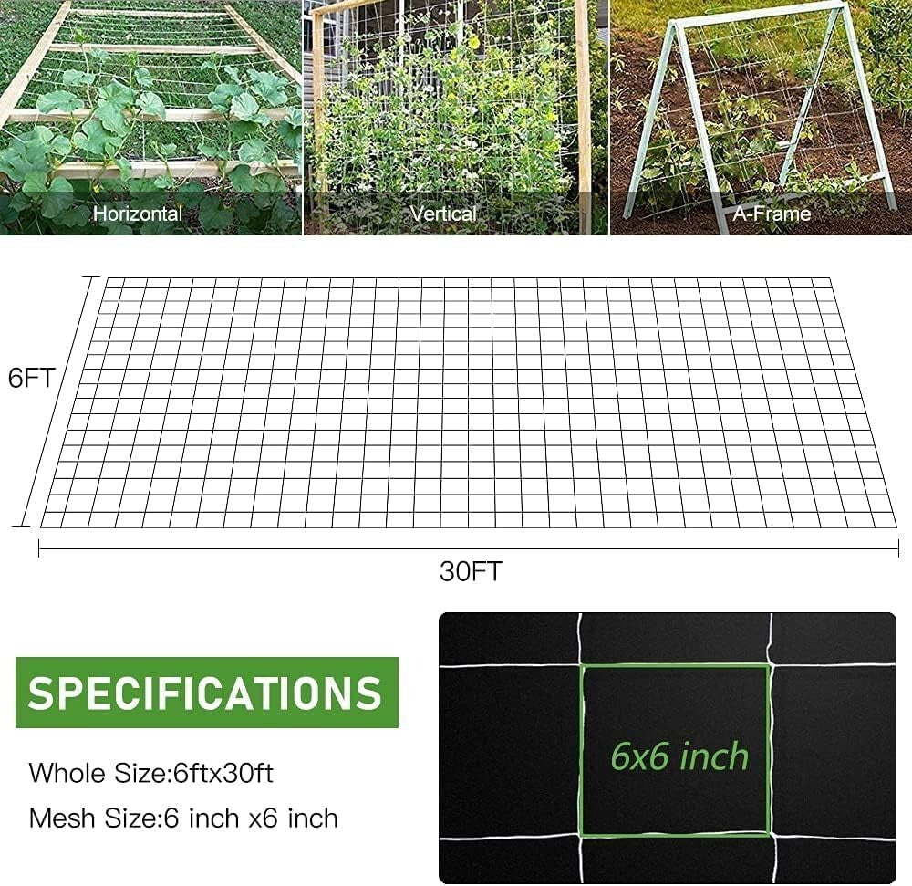 Easy-Install Trellis Netting for Indoor/Outdoor Climbing Plants – 4 Pack, 6'x30'