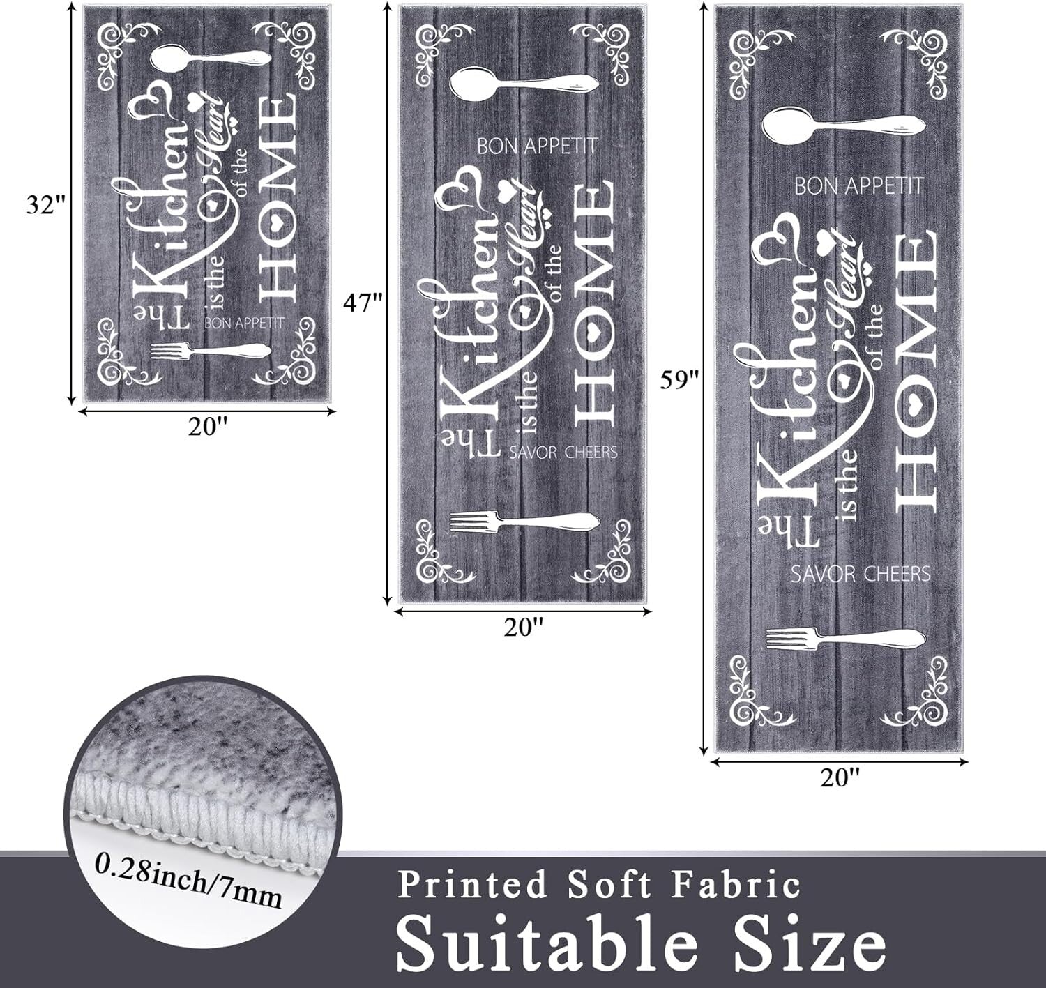 Elegant 3-Piece Boho Kitchen Rug Set - Machine Washable Non-Slip Mats