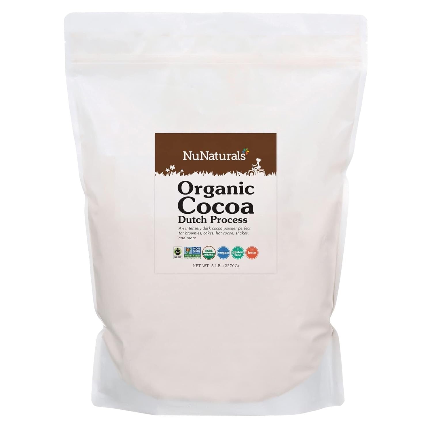 5lb Premium Organic Cocoa Powder - Dutch Process for Smooth Drinks & Bakes