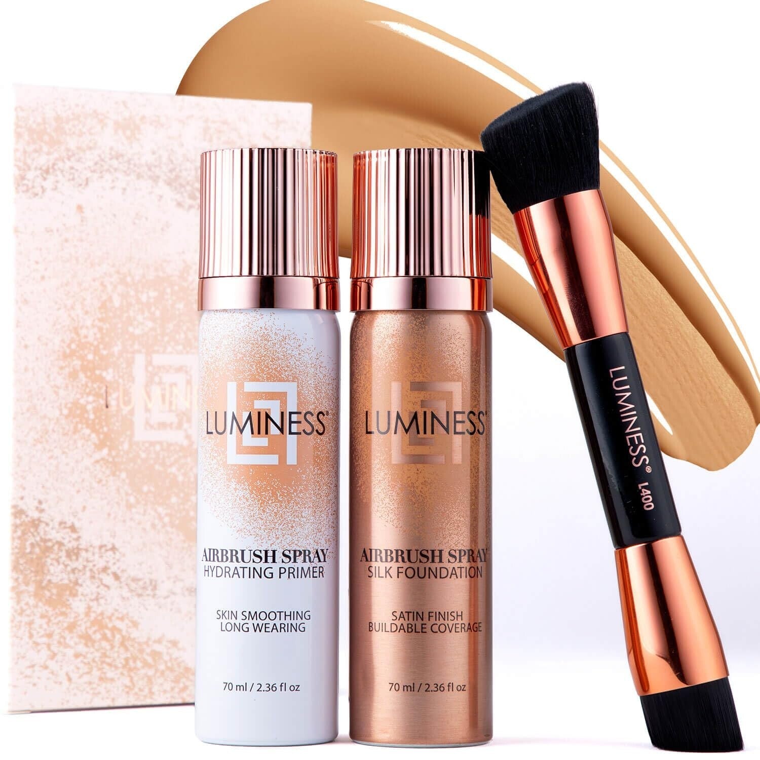 Airbrush Spray Silk Foundation Kit - Medium, Hydrating Primer & Brush Included