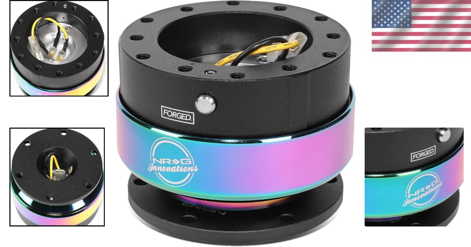 Universal 6-Bolt Steering Wheel Quick Release Kit - Black Body, Neo Chrome Ring