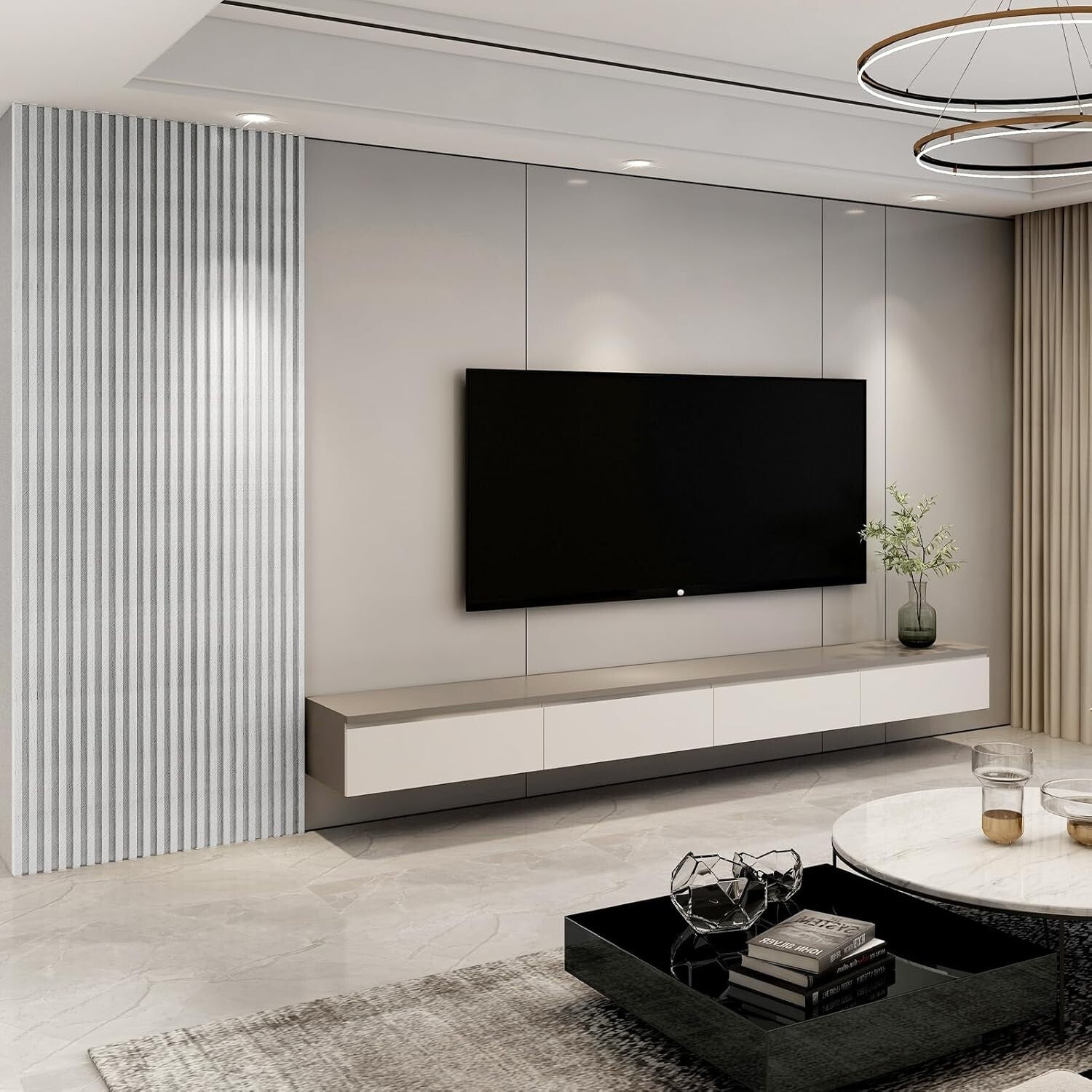 Contemporary Matte White WPC Slat Panels - Easy Install 8-Pack for Interiors