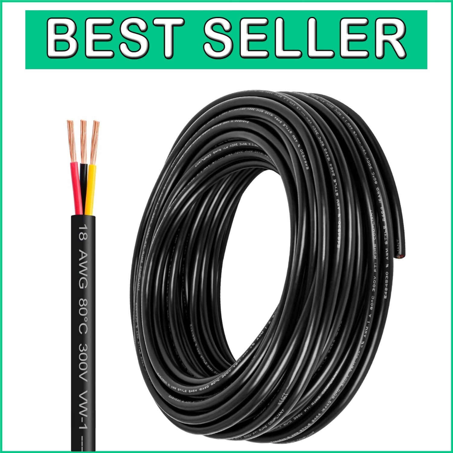 Oxygen-Free 18 AWG Copper Wire - 300FT Ideal for LED and Automotive Applications