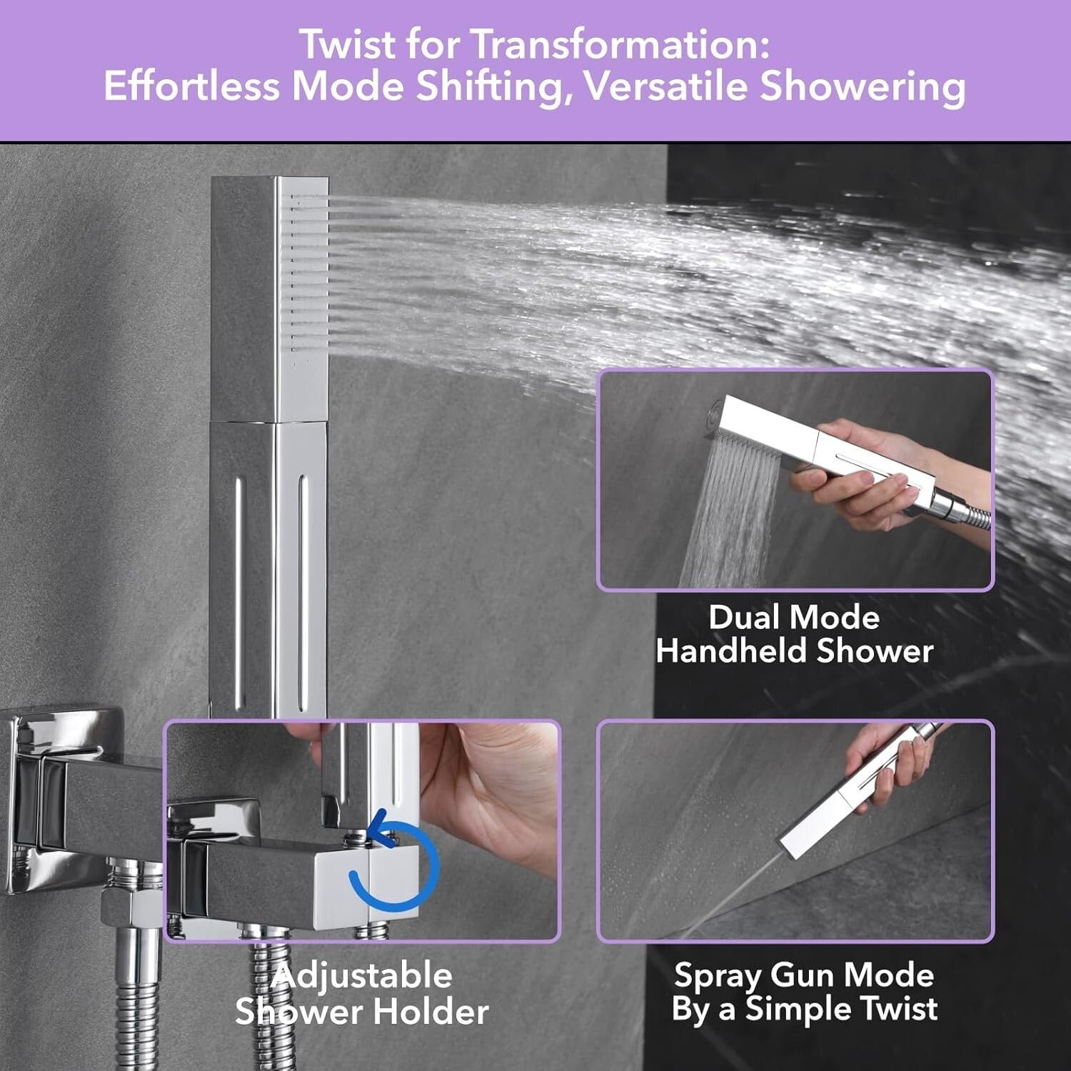 Luxurious Chrome Shower Faucet Set with Push Button Diverter & Dual Shower Heads