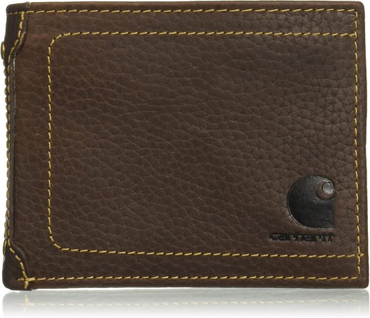 Functional Brown Leather Wallet with Zippered Billfold and Removable Passcase