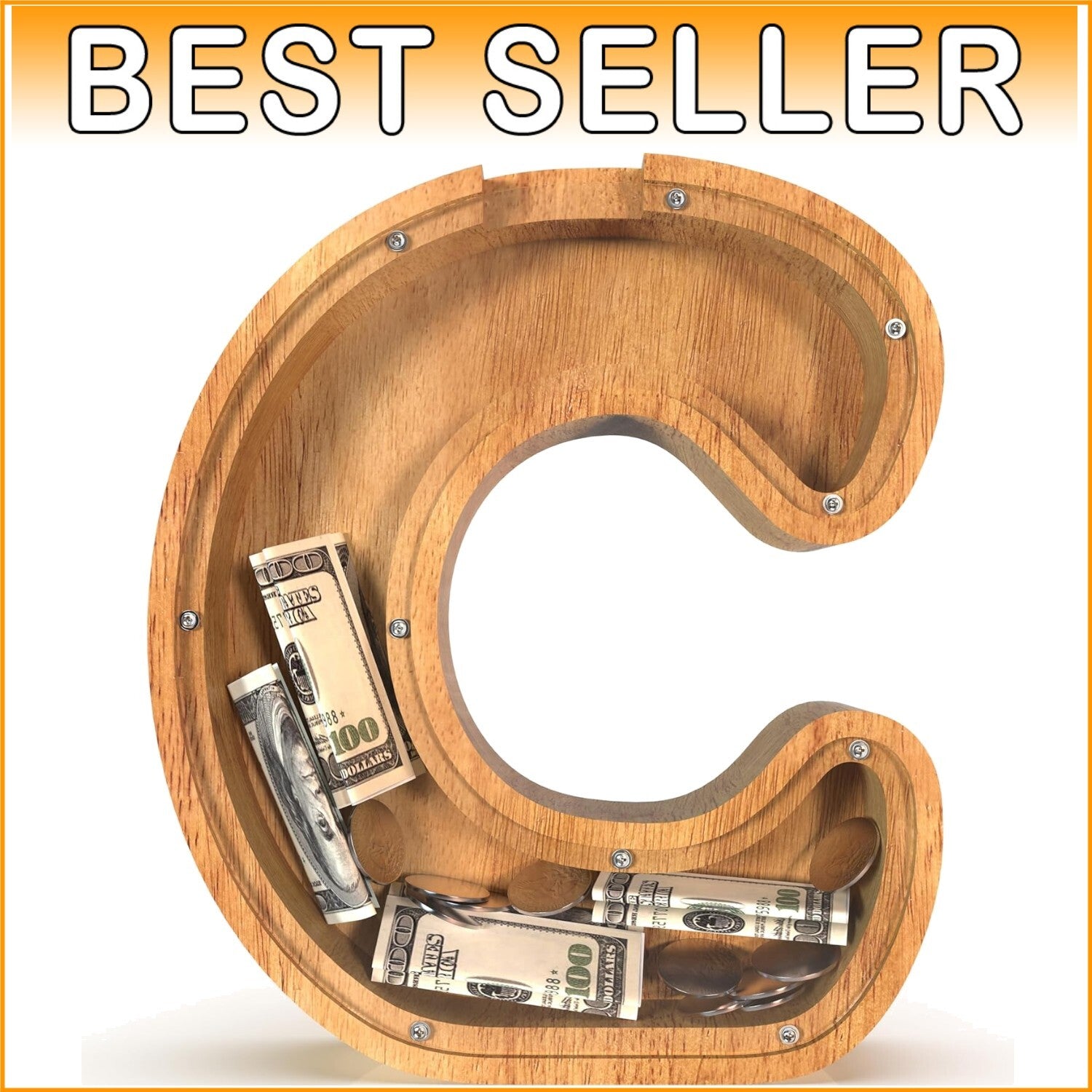 12'' Extra-Large Personalised Wooden Letter Piggy Bank for Kids - Initial C