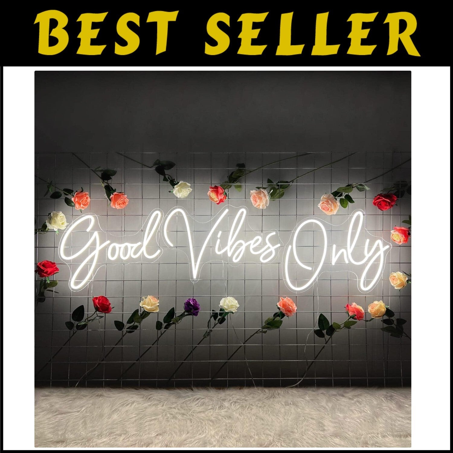 Easy Install 'Good Vibes Only' Neon Sign - 3-Piece LED Light for Unique Ambiance