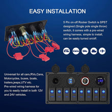 Load image into Gallery viewer, Versatile Waterproof Switch Panel with 8 Rocker Switches and Dual USB Ports