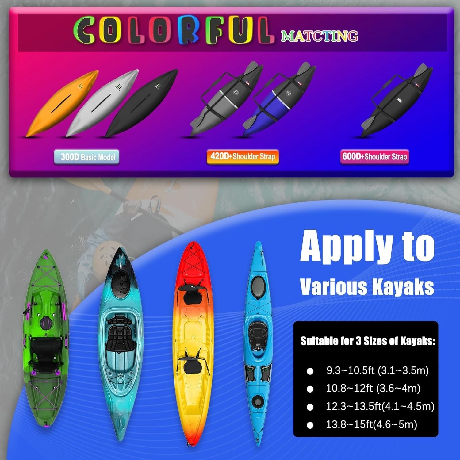 Durable 600D Waterproof Kayak Cover - Easy Carry Design for 10.8-12ft Kayaks