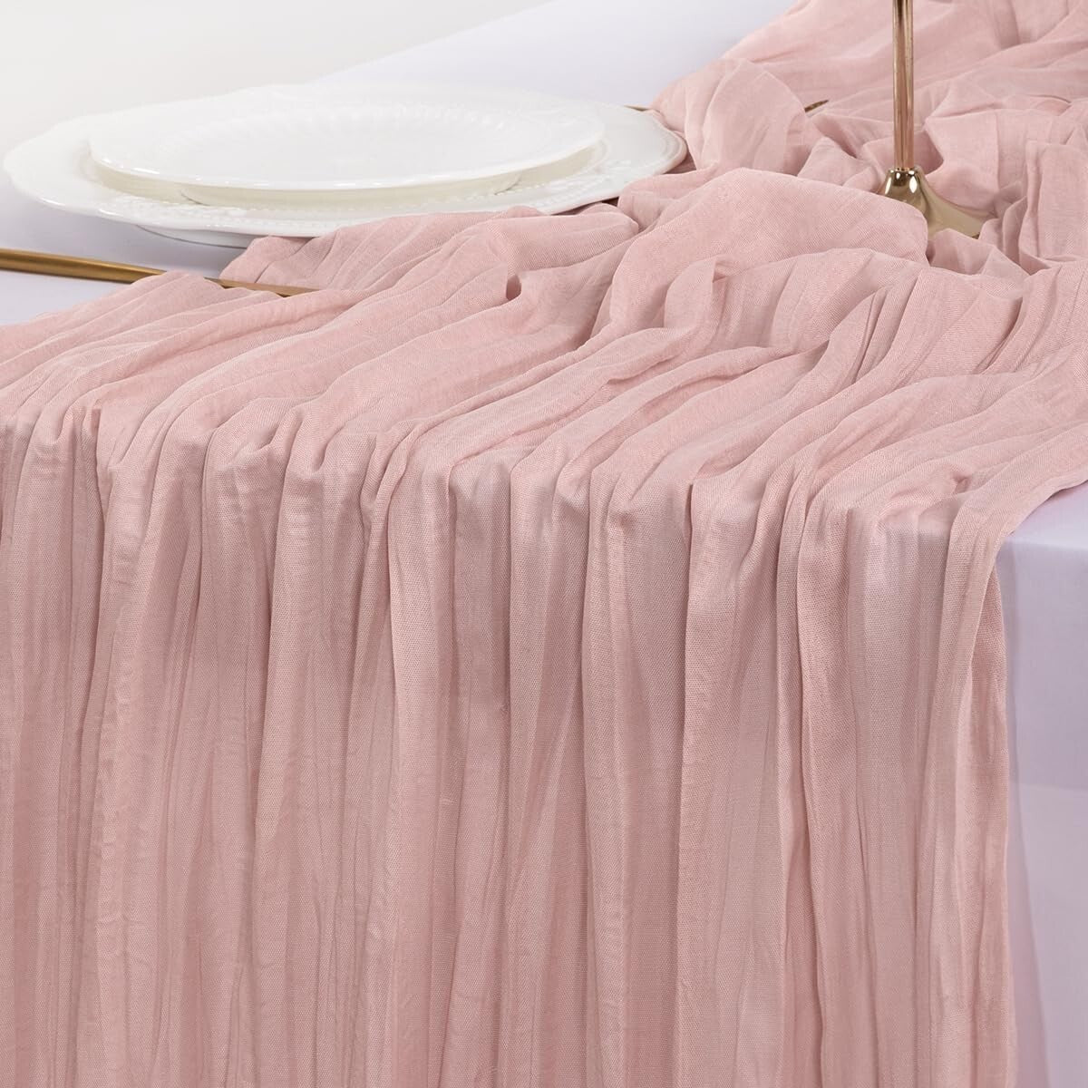 Versatile 10FT Dusty Pink Cheesecloth Table Runner for Celebrations & Decor
